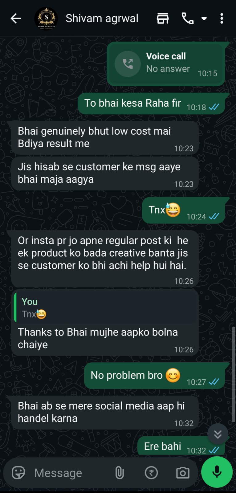 Client testimonial screenshot